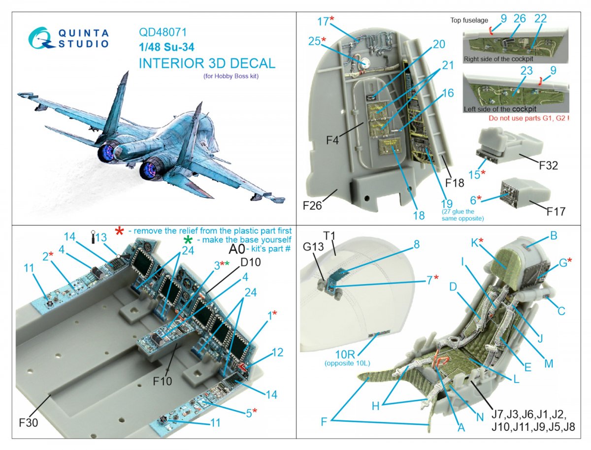 Quinta Studio QD48071 Su-34 3D-Printed &amp;amp; coloured Interior on decal paper (HobbyBoss) 1/48 – immagine 12