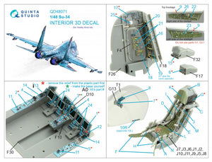 Quinta Studio QD48071 Su-34 3D-Printed &amp;amp; coloured Interior on decal paper (HobbyBoss) 1/48 – immagine 12