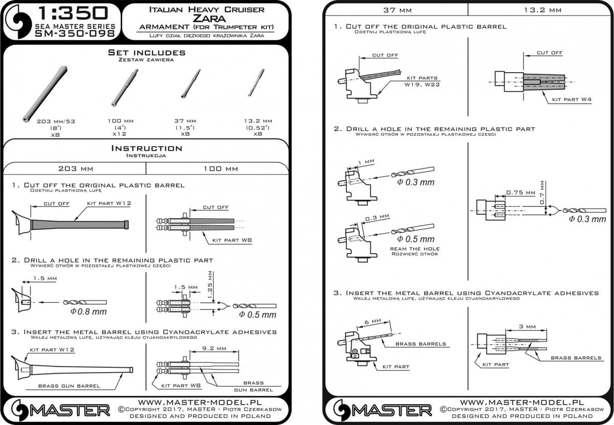 Master SM-350-098 Italian Heavy Cruiser Zara Armament 1/350 – immagine 6