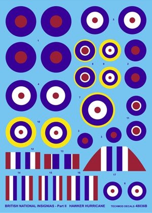 Techmod 48036 - Insignes nationaux britanniques - Hawker Hurricane (1/48)