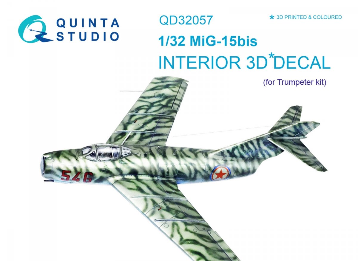 Quinta Studio QD32057 MiG-15bis 3D-Printed &amp; colored Interior on decal paper (for Trumpeter kit) 1/32