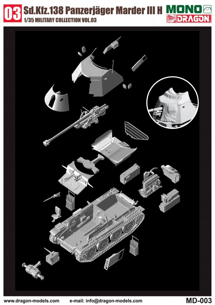 Dragon MD003 Sd.Kfz.138 Panzerjager MARDER III H w/Interior 1/35 – immagine 4