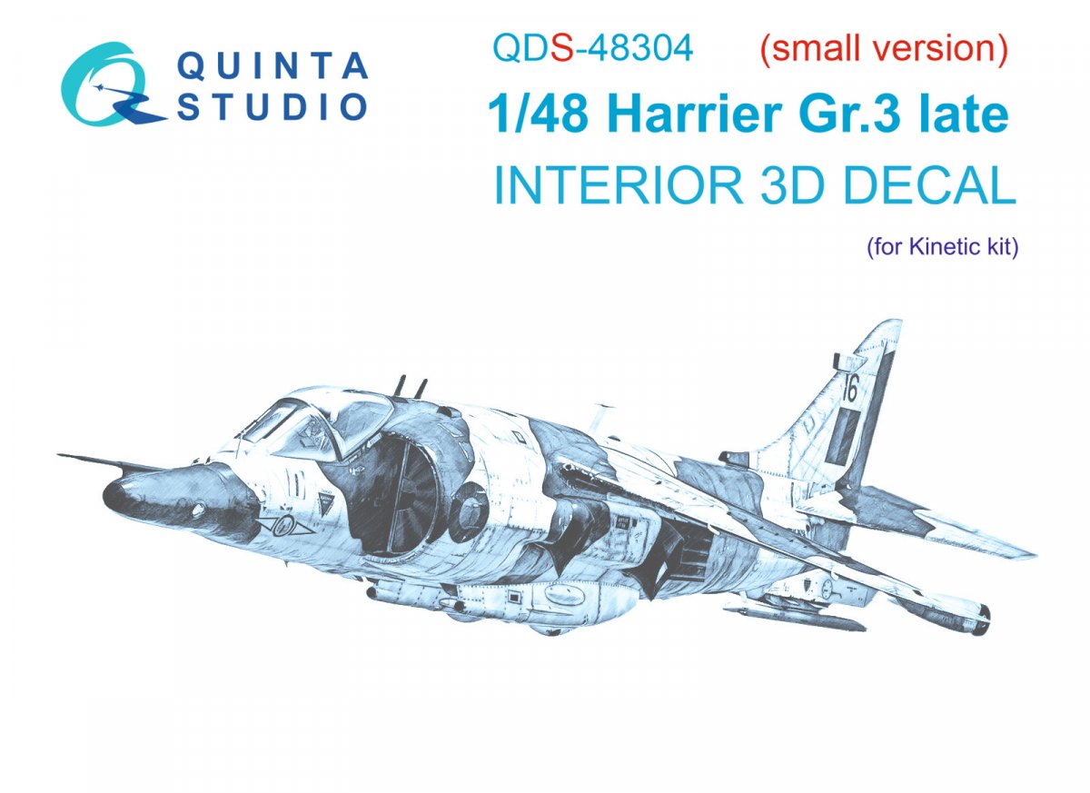 Quinta Studio QDS-48304 Harrier Gr.3 late 3D-Printed & coloured Interior on decal paper (Kinetic) (Small version) 1/48