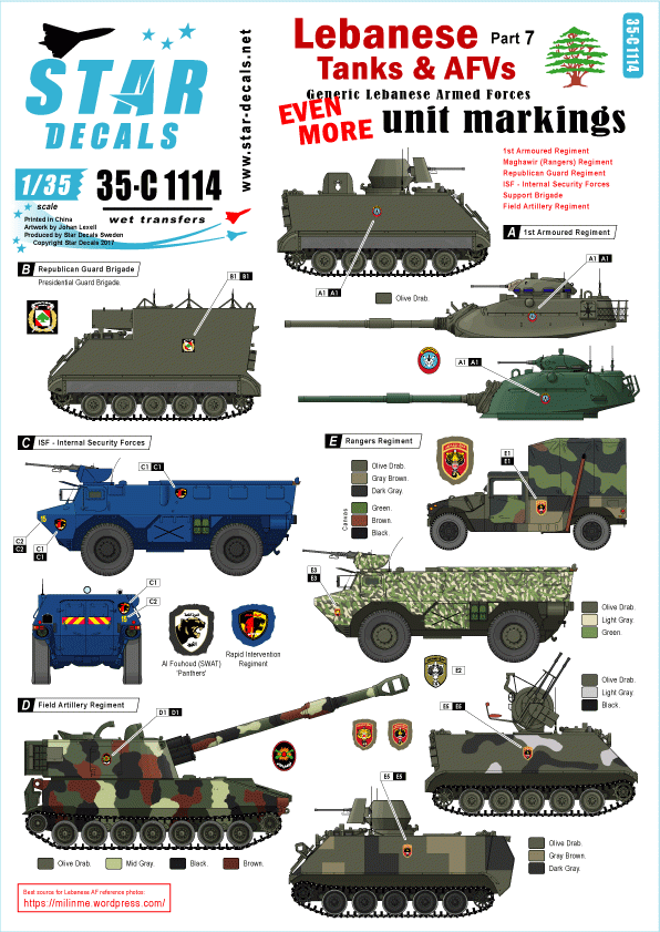 Star Decals 35-C1114 Lebanese Tanks &amp;amp; AFVs 7 1/35