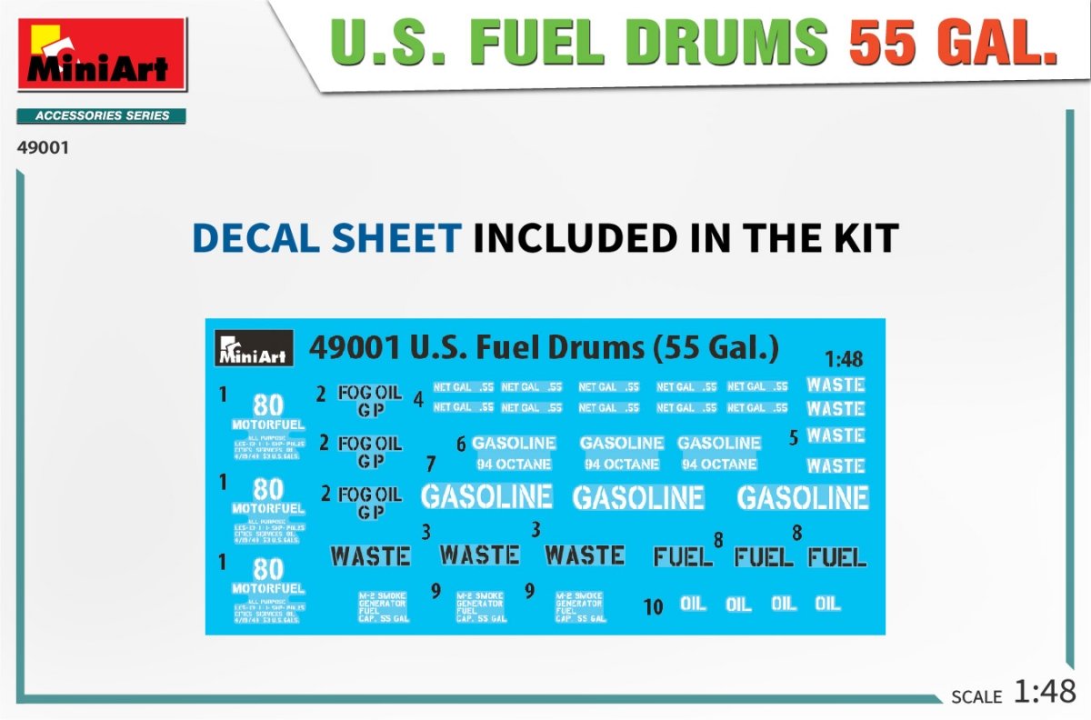 MiniArt 49001 U.S. FUEL DRUMS 55 GAL. 1/48 – immagine 2