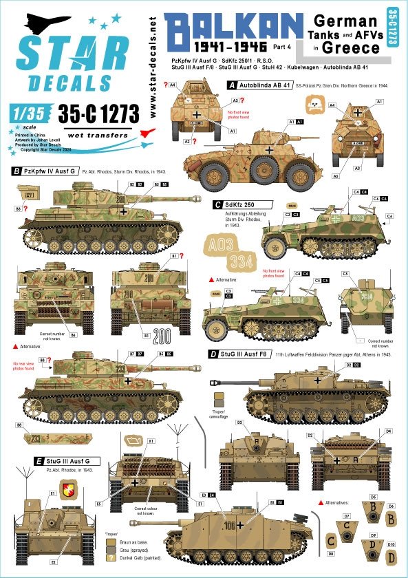 Star Decals 35-C1273 Balkans Seconde Guerre mondiale n° 4 1/35
