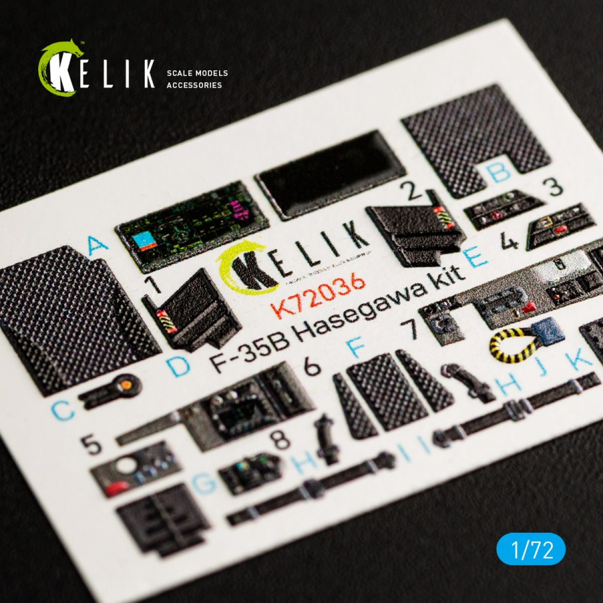 KELIK K72036 F-35B INTERIOR 3D DECALS FOR HASEGAWA KIT 1/72