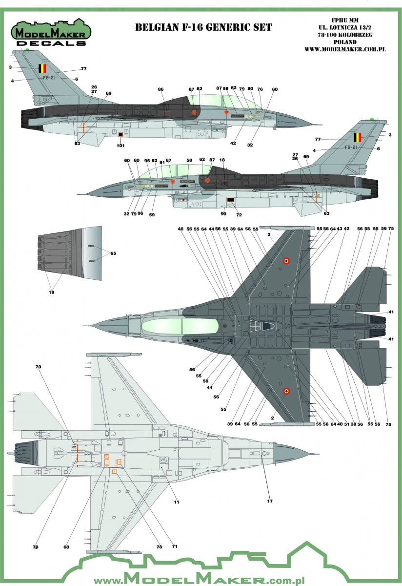 ModelMaker Decals D48174 Belgian f-16 insignias &amp; stencils-generic set 1/48