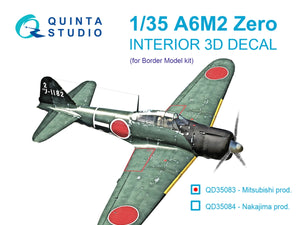 Quinta Studio QD35083 A6M2 Zero (Mitsubishi Prod.) 3D-Printed &amp;amp; coloured Interior on decal paper (Border Model) 1/35