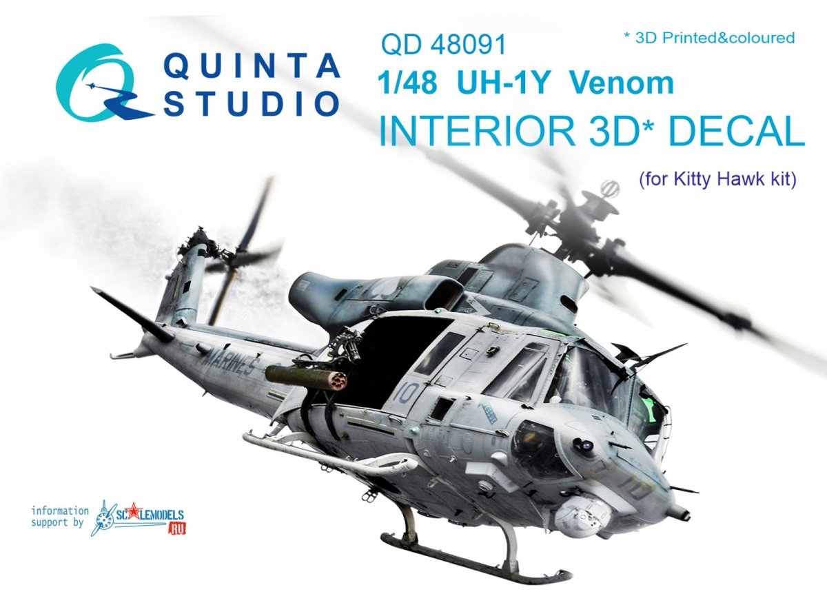 Quinta Studio QD48091 UH-1Y Venom 3D-Printed & coloured Interior on decal paper (for Kitty Hawk kit) 1/48