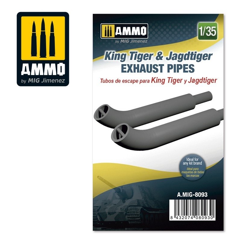 Munitions pour MiG 8093 King Tiger et Jadtiger, tuyaux d'échappement, échelle 1/35