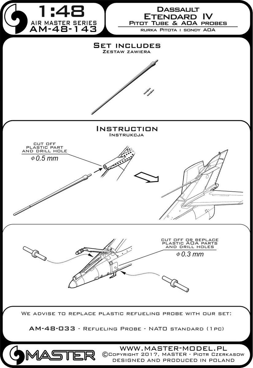 Master AM-48-143 Dessault Etendard IV Pitot Tube &amp;amp; AOA Probes 1/48 – immagine 3