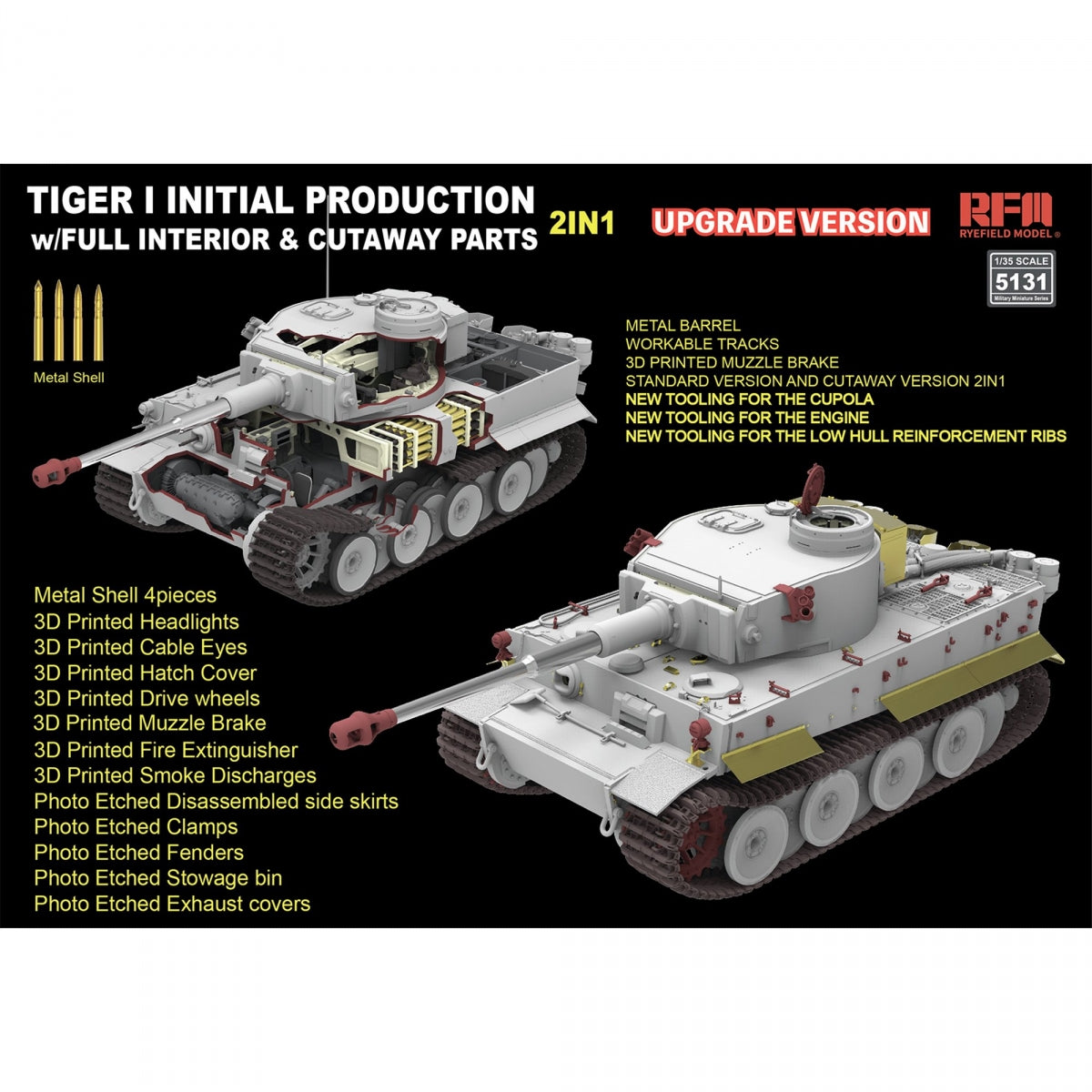 Rye Field Model 5131 Tiger I Initial Production Early 1943 w/ Full Interior Updated Version 1/35 – immagine 2