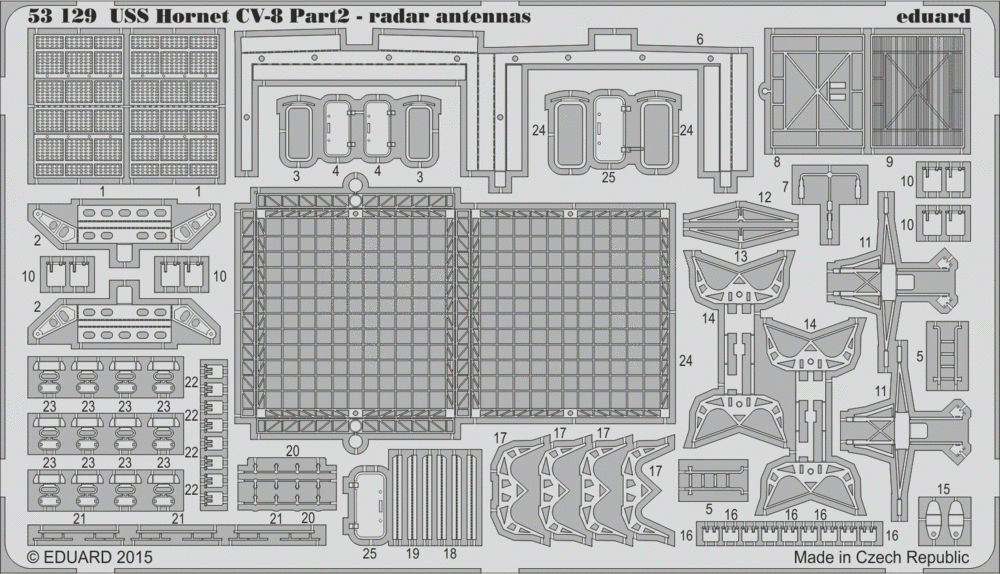 Eduard 53129 USS Hornet CV-8 part 2 - radar antennas MERIT 1/200