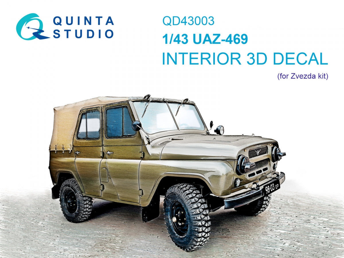 Quinta Studio QD43003 UAZ-469 3D-Printed & coloured Interior on decal paper (Zvezda) 1/43