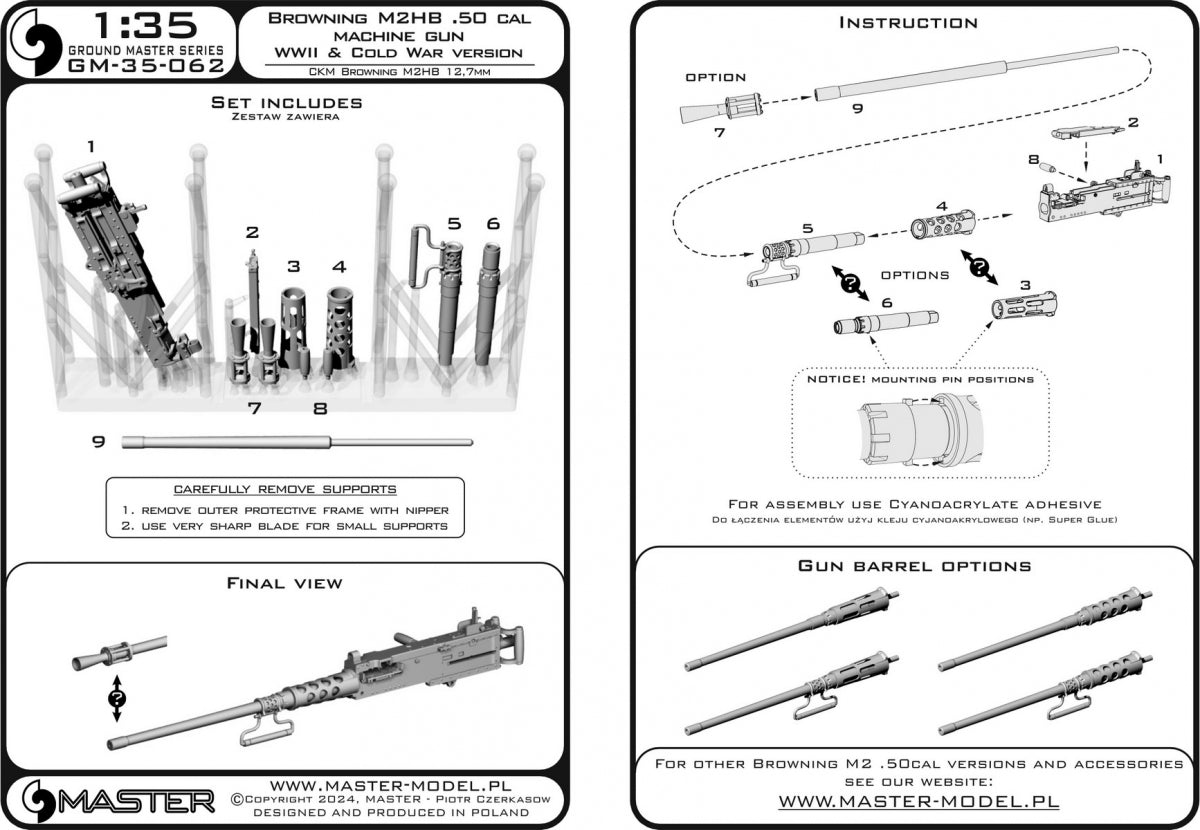 Maquette Master GM-35-062 Browning M2HB calibre .50 (12,7 mm) - mitrailleuse - Version Seconde Guerre mondiale et Guerre froide, échelle 1/35 – image 9