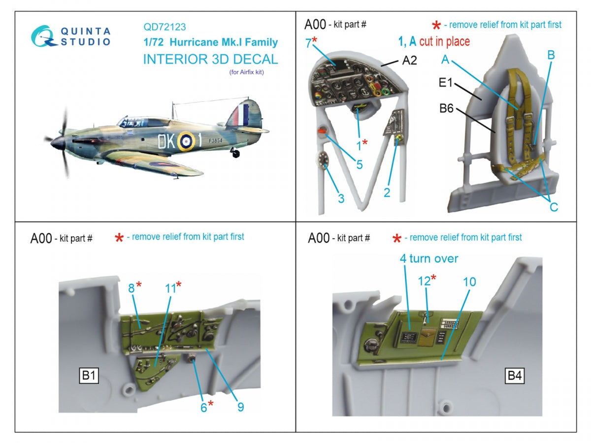 Quinta Studio QD72123 Hurricane Mk.I family 3D-Printed coloured Interior on decal paper (Airfix) 1/72 – immagine 2