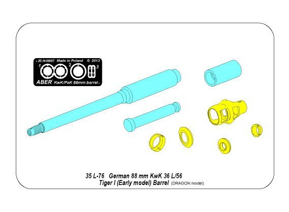 Aber 35L-076n 88mm KwK36/L56 barrel for German Tank Tiger I, Ausf. E - with early muzzle brake 1/35 – immagine 6