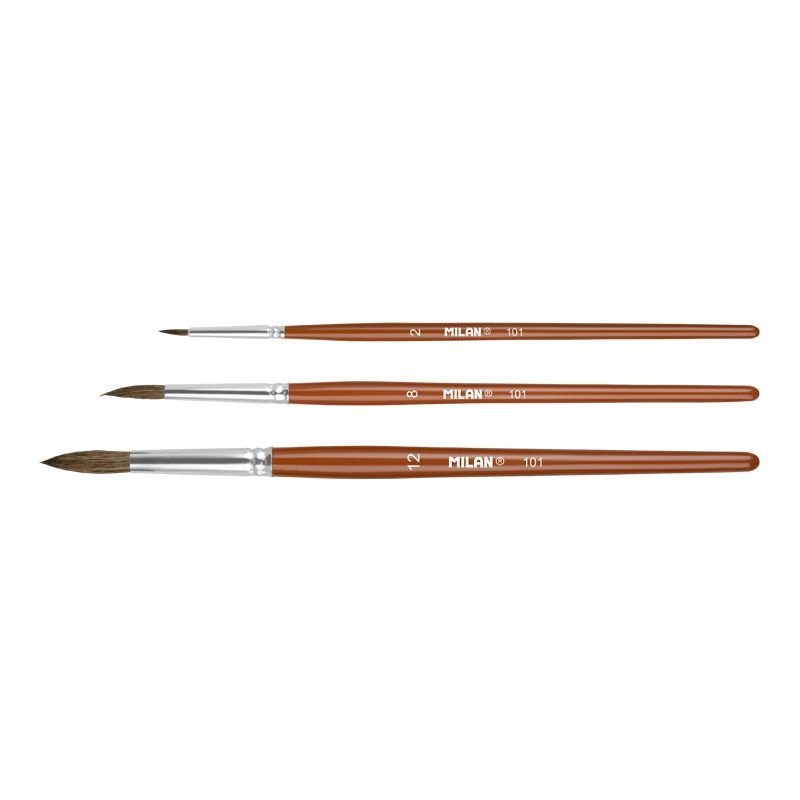 MILAN 10459 Blister pack 3 round brushes (natural + synthetic) 101 series no 2, 8, 12 – immagine 2