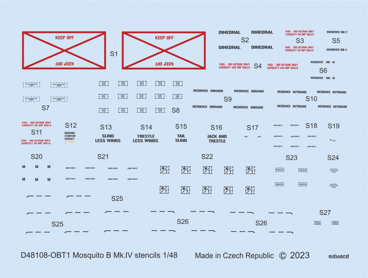 Eduard D48108 Mosquito B Mk. IV stencils REVELL, TAMIYA 1/48