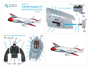Quinta Studio QD48337 DH Vampire F.3 3D-Printed coloured Interior on decal paper (Airfix) 1/48 – Bild 2