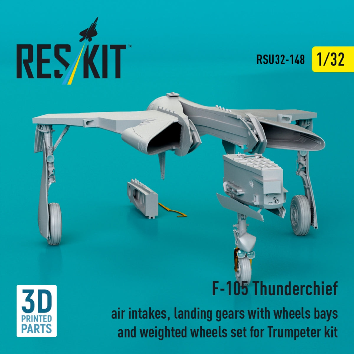 RESKIT RSU32-0148 F-105 Thunderchief air intakes, landing gears with wheels bays and weighted wheels set for Trumpeter kit (3D Printed) 1/32