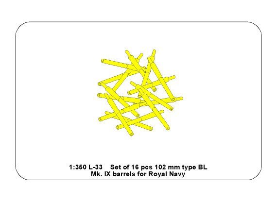 Aber 350L-33 Set of 16 pcs 102 mm type BL Mk.IX barrels for Royal Navy 1/350 – imagen 6