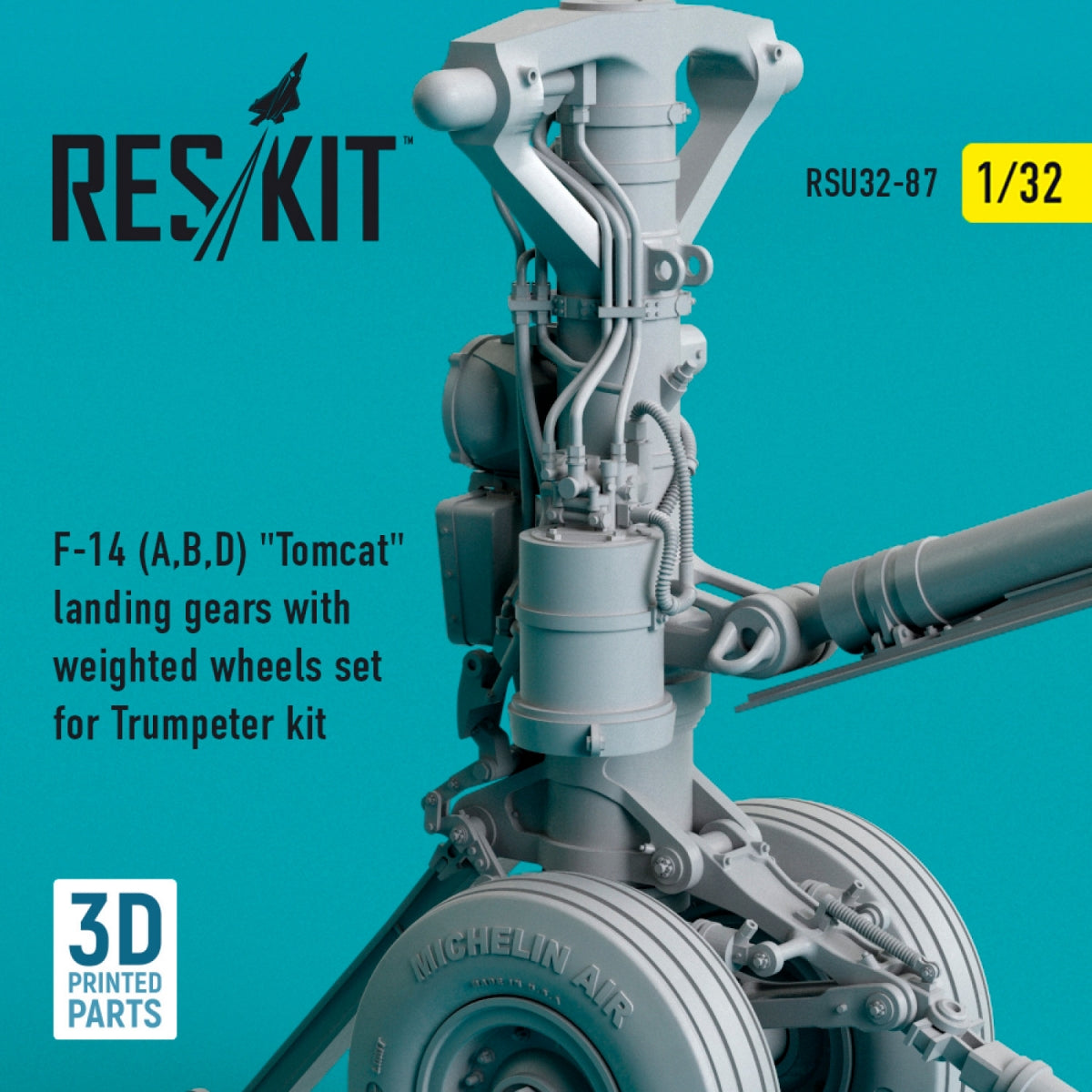 RESKIT RSU32-0087 F-14 (A,B,D) &amp;quot;TOMCAT&amp;quot; LANDING GEARS WITH WEIGHTED WHEELS SET FOR TRUMPETER KIT (3D PRINTED) 1/32 – imagen 2