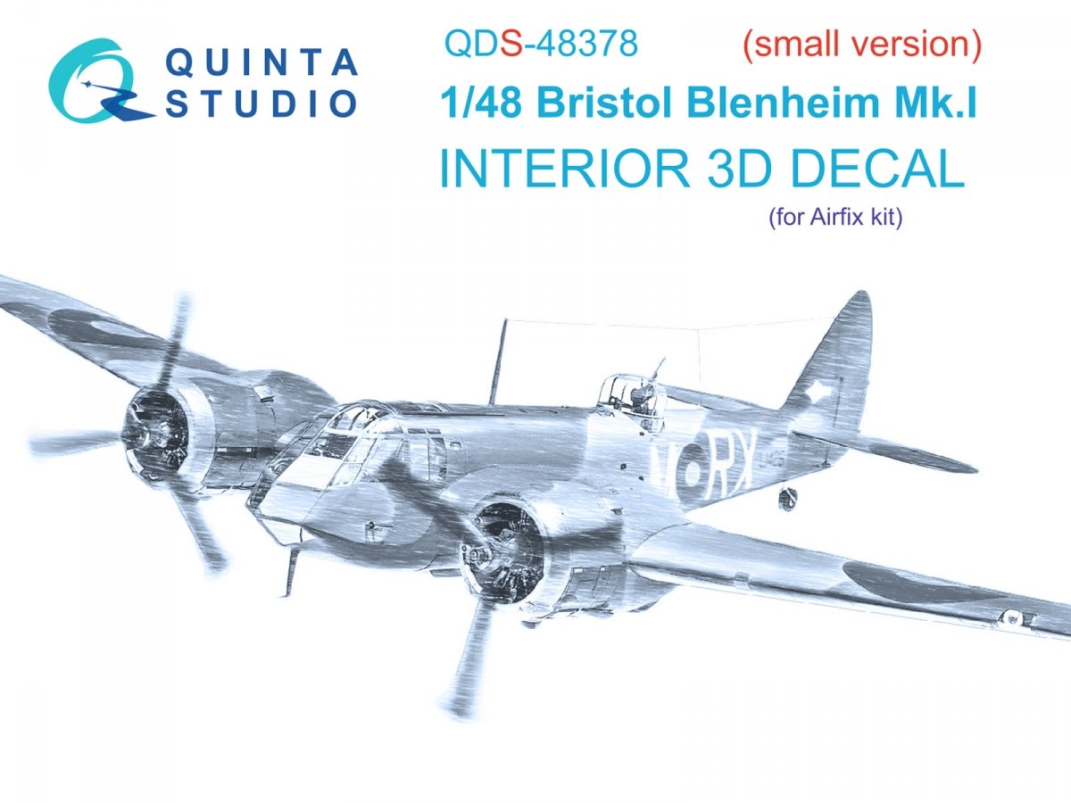 Quinta Studio QDS-48378 Bristol Blenheim Mk.I 3D-Printed &amp; colored Interior on decal paper (Airfix) (Small version) 1/48