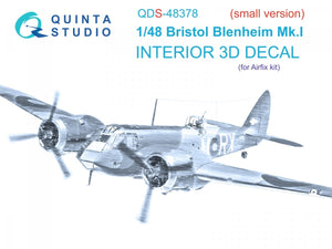 Quinta Studio QDS-48378 Bristol Blenheim Mk.I 3D-Printed &amp;amp; coloured Interior on decal paper (Airfix) (Small version) 1/48