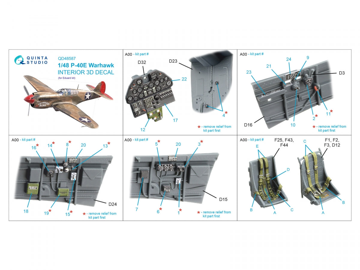 Quinta Studio QD48587 P-40E Warhawk 3D-Printed &amp;amp; coloured Interior on decal paper (Eduard) 1/48 – zdjęcie 15