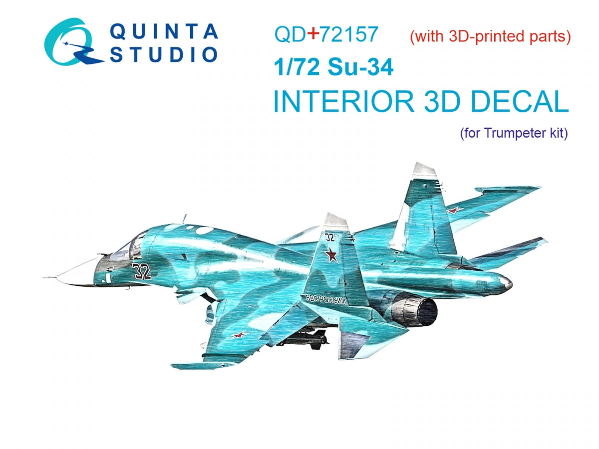 Quinta Studio QD+72157 Su-34 3D-Printed coloured Interior on decal paper (Trumpeter) (with 3D-printed resin part) 1/72
