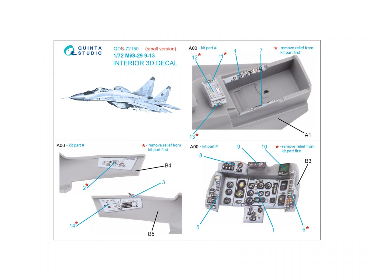 Quinta Studio QDS-72150 Mig-29 9-13 3D-Printed coloured Interior on decal paper (7278 Zvezda) 1/72 – immagine 2