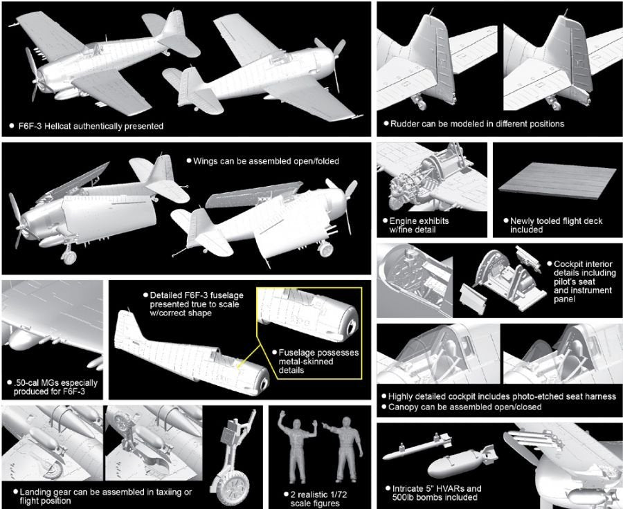 Dragon 5117 F6F-3 Hellcat w/Flight Deck 1/72 – immagine 2