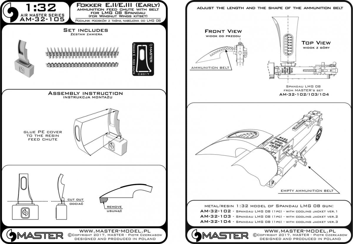 Master AM-32-105 Fokker E.II/E.III (Early) Ammunition feed chute with belt for LMG 08 Spandau 1/35 – immagine 3