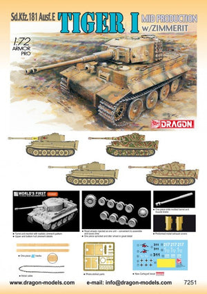 Dragon 7251 Tiger-I Mid w/Zimmerit 1/72 – image 2