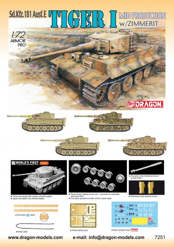 Dragon 7251 Tiger-I Mid w/Zimmerit 1/72 – image 2