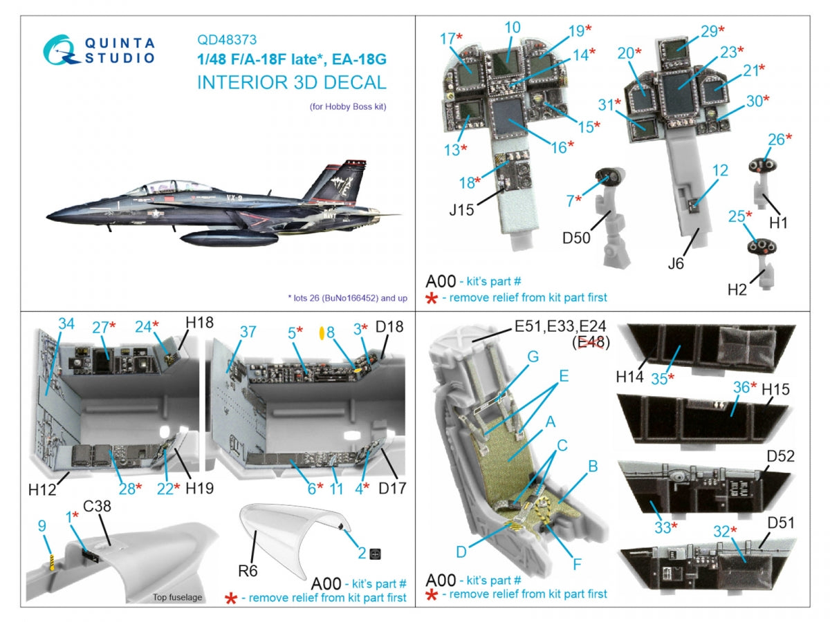 Quinta Studio QD48373 F/A-18F late / EA-18G 3D-Printed &amp;amp; coloured Interior on decal paper (Hobby Boss) 1/48 – imagen 2