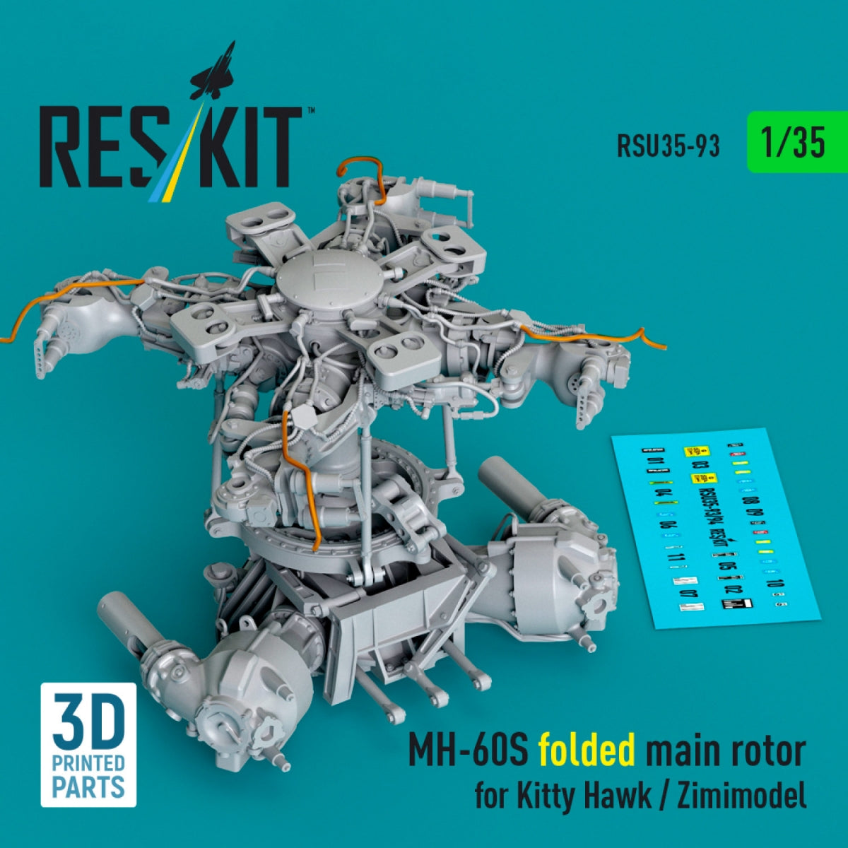 RESKIT RSU35-0093 MH-60S folded main rotor for Kitty Hawk / Zimimodel (3D Printed) 1/35