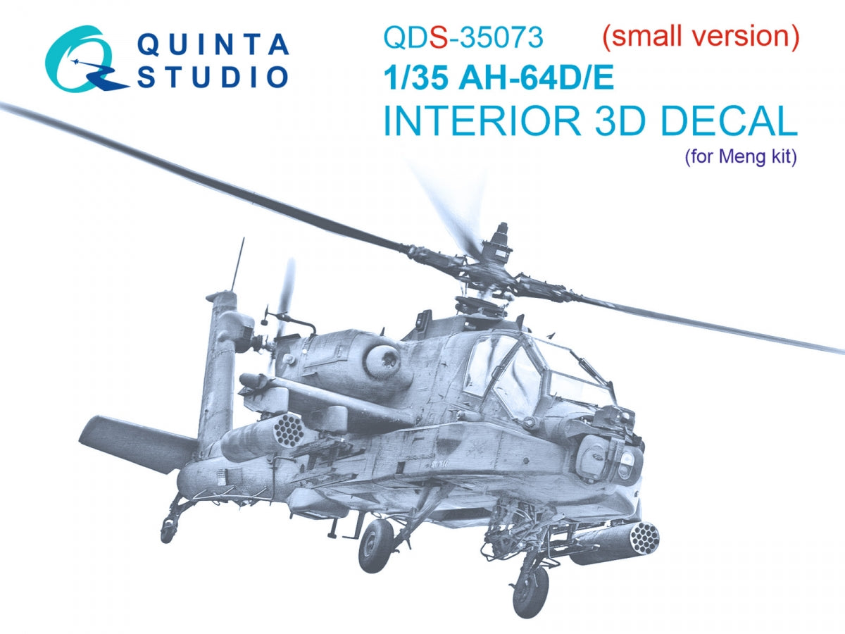 Quinta Studio QDS-35073 AH-64D/E 3D-Printed & coloured Interior on decal paper (Meng) (small version) 1/35