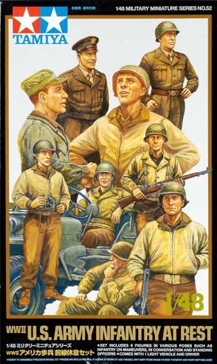 Tamiya 32552 Infanterie américaine de la Seconde Guerre mondiale au repos avec Jeep (1/48)