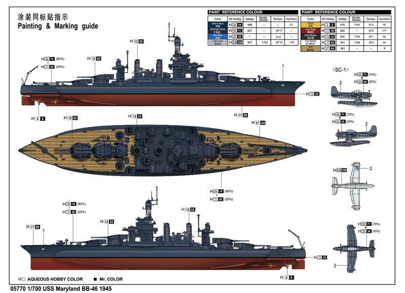 Trumpeter 05770 USS Maryland BB-46 1945 1/700 – Bild 4
