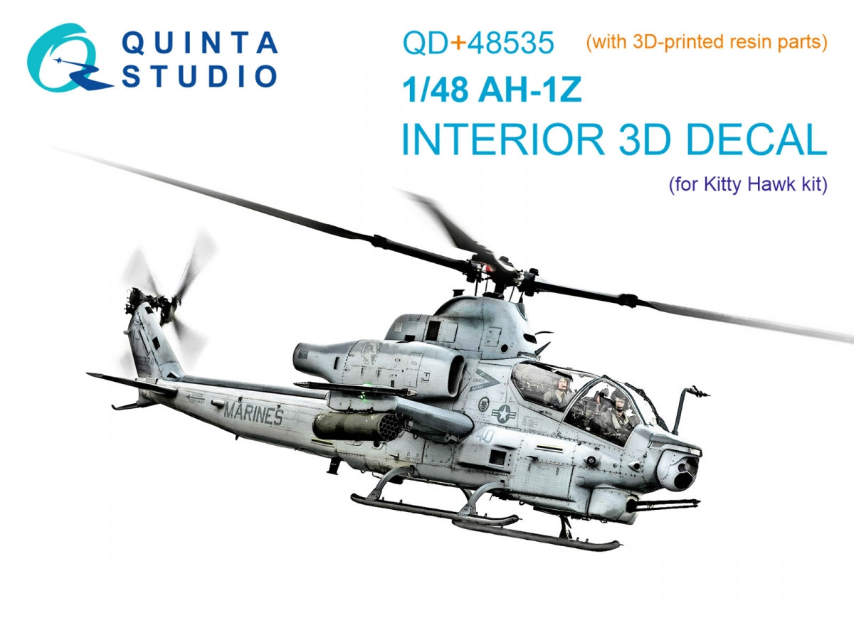 Quinta Studio QD+48535 AH-1Z Zulu Cobra/Viper 3D-Printed & coloured Interior on decal paper (KittyHawk) (with 3D-printed resin parts) 1/48