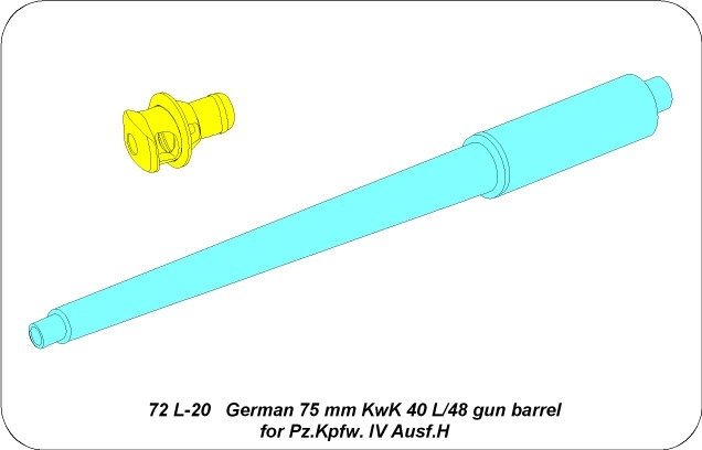 Aber 72L-20 Lufa 75mm KwK40L/48 do czołgu Panzer IV Ausf.H / German 75mm KwK 40 L/48 gun barrel for Pz.Kpfw. IV Ausf.H 1/72 – immagine 4