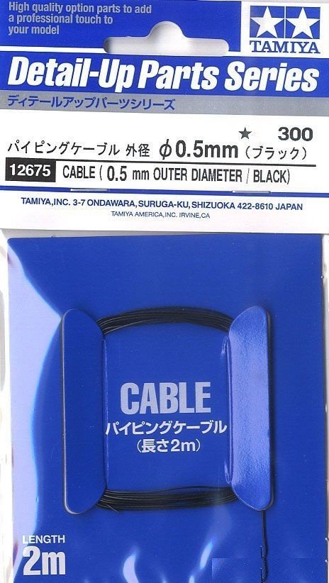 Câble Tamiya 12675, diamètre extérieur 0,5 mm, noir, longueur 2 m