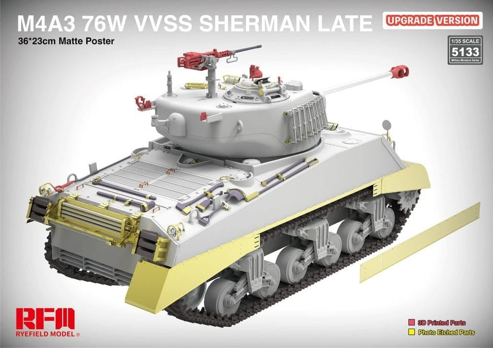 Maquette Rye Field modèle 5133 M4A3 76W VVSS Sherman, version modernisée tardive, échelle 1/35 – image 4