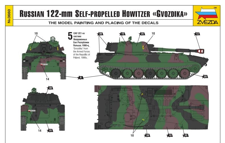 Zvezda 3660 2S1 Gvozdika Self propelled Howitzer - polskie oznaczenia 1/35 – zdjęcie 5
