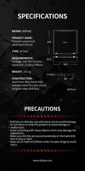 DSPIAE AT-SHD Precision Aluminum Alloy Hand Drill Set / Zestaw wiertarki ręcznej i precyzyjnych wierteł ze stopu aluminium – immagine 8