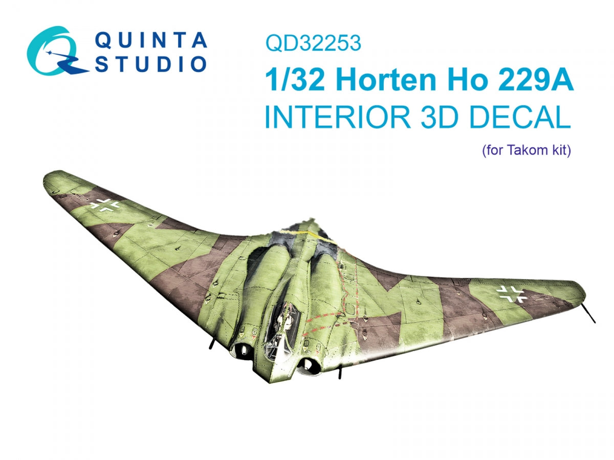 Quinta Studio QD32253 Horten Ho 229A 3D-Printed &amp; colored Interior on decal paper (Takom) 1/32