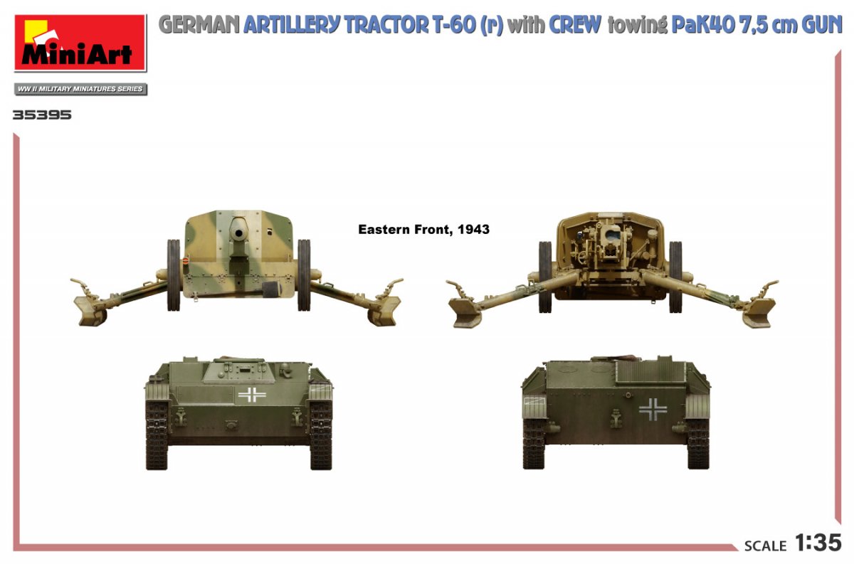 MiniArt 35395 GERMAN ARTILLERY TRACTOR T-60(r) &amp;amp; CREW Towing PaK40 GUN 1/35 – image 6